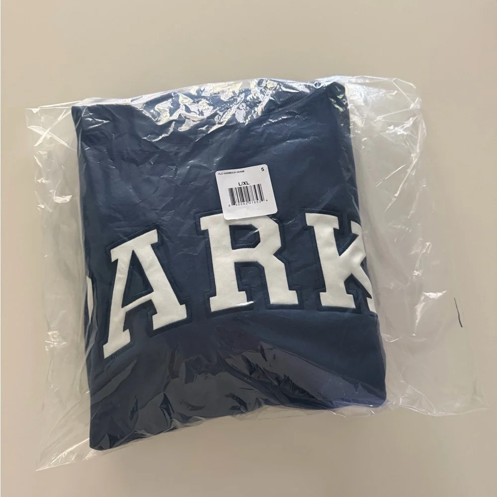 Parke Varsity Mockneck Sweatshirt Denim + White NWT - Picture 9 of 9